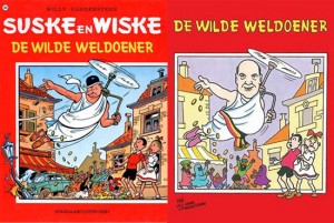 The original cover of Suske en Wiske and its adaptation by Mr Deckmyn